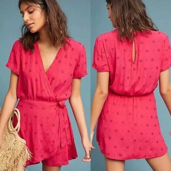 Anthropologie Greenbrier Embroidered Summer Romper Magenta Hot Pink Small *Flaw* - Picture 1 of 13
